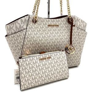 Michael Kors Large Jet Set Travel Chain Shoulder Bag & Double Zip Wallet Vanilla